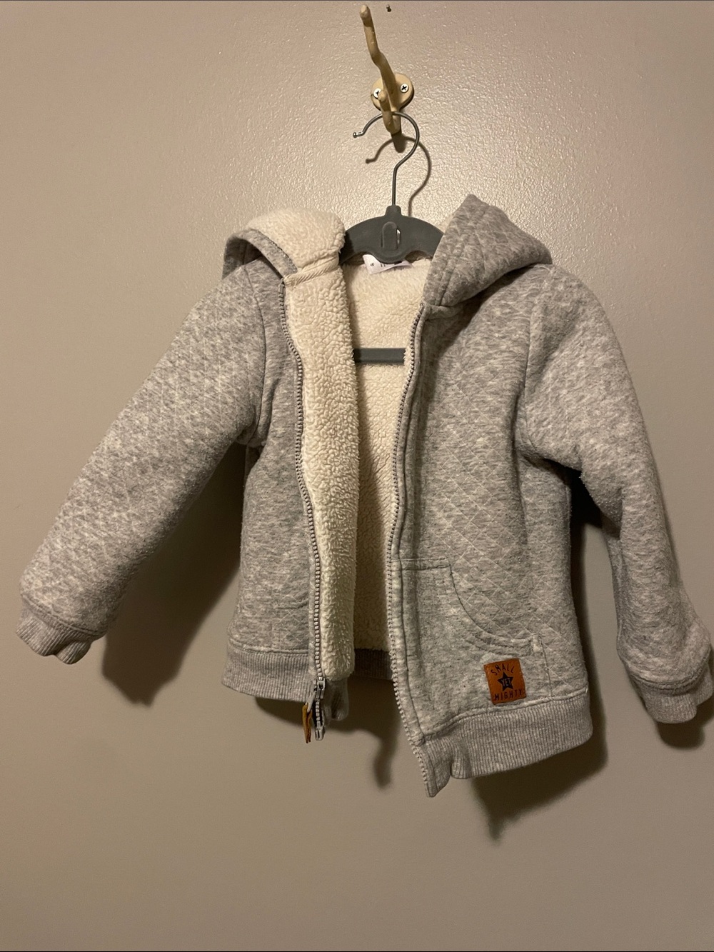 Carter's Light Gray Quilted Hooded Zip Sweatshirt with Sherpa Lining